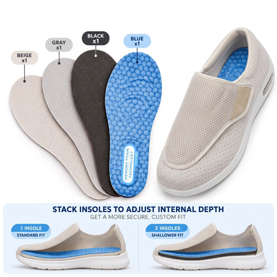 Four cushioned insoles in different colors