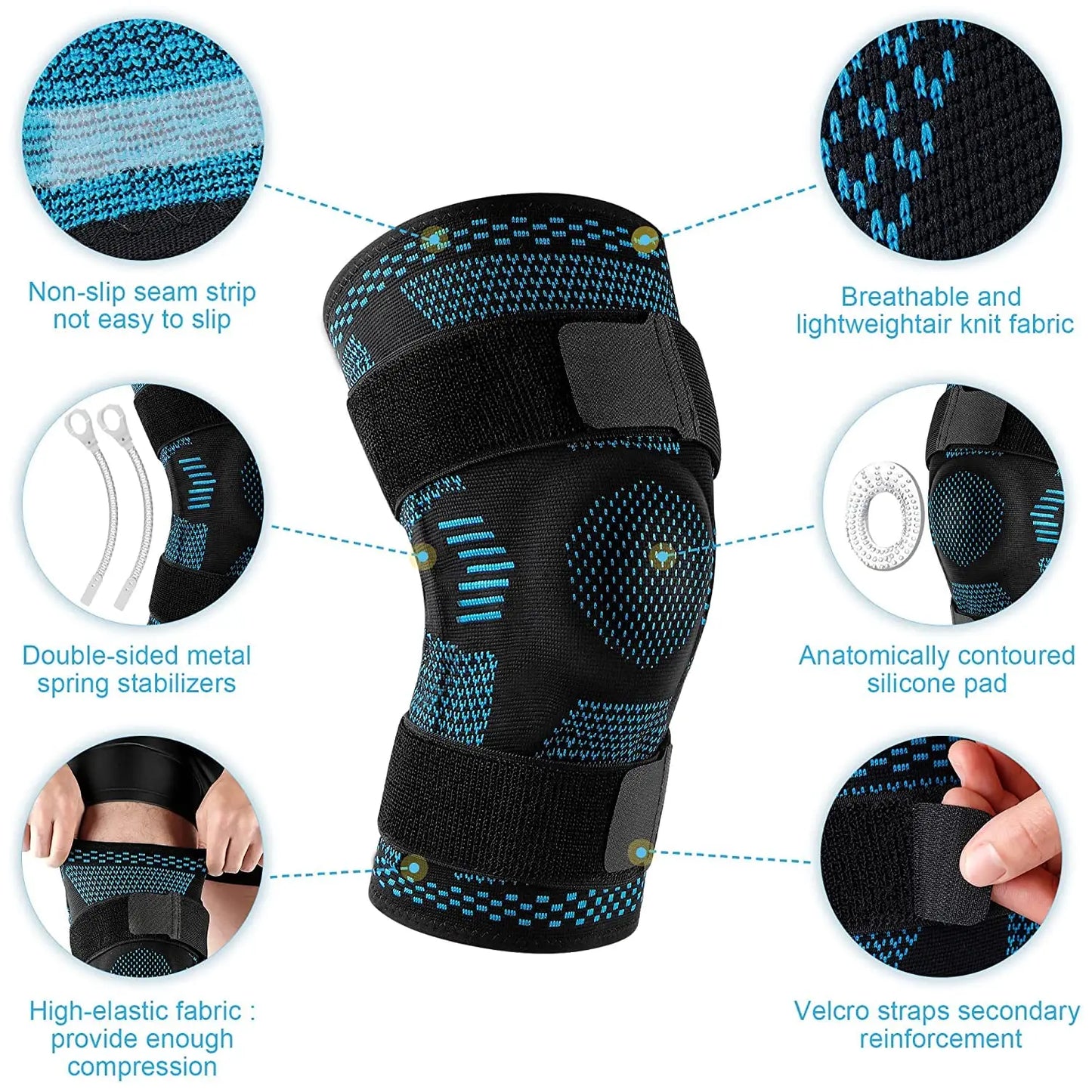 Knee Brace Compression Sleeve with Side Stabilizers