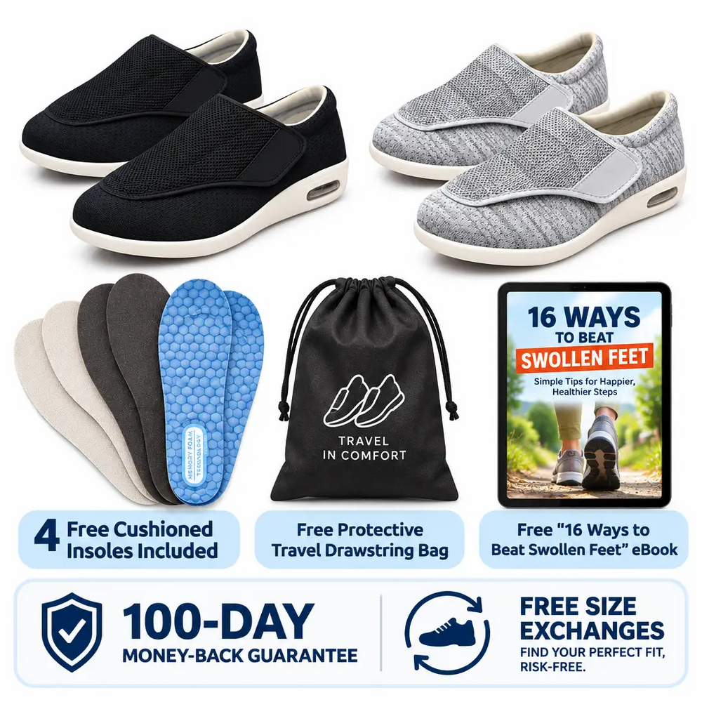 Wide Comfort Shoes 2-pair bundle with free insoles, travel bag and eBook