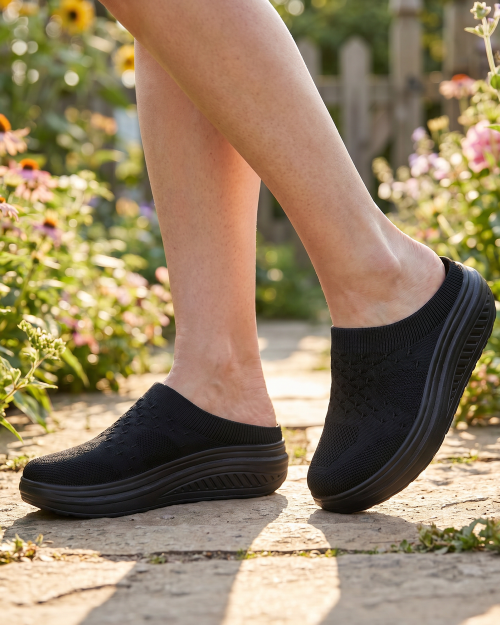 Walking comfortably in The Original Slide-In Comfort Shoes