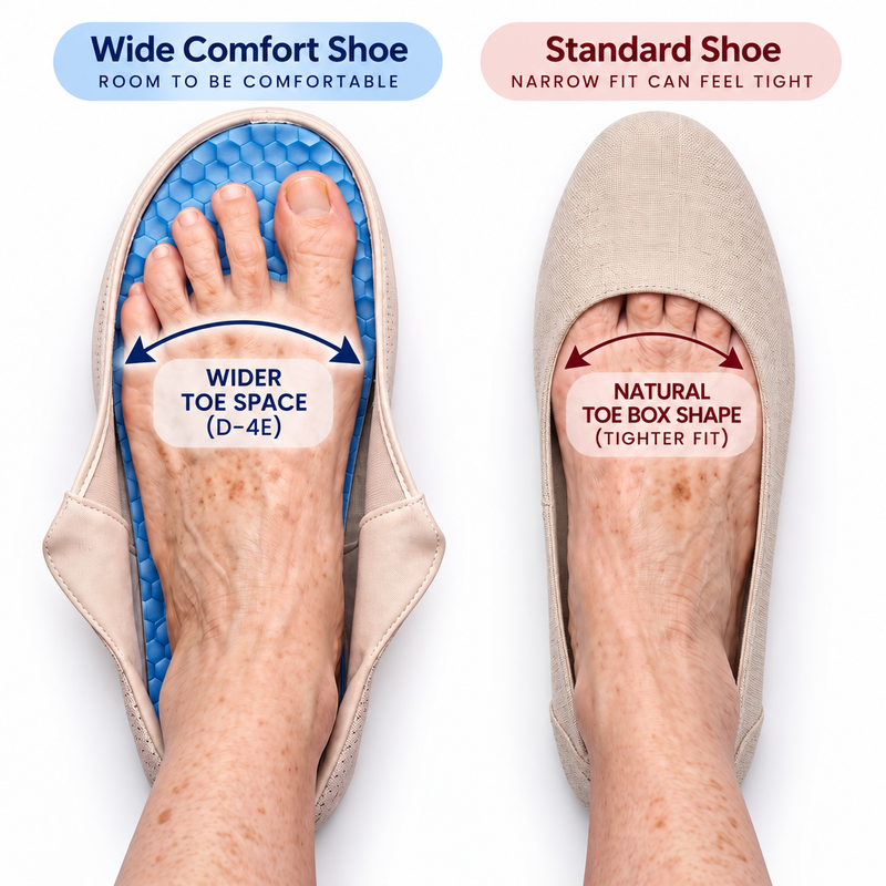 Toes with room to spread versus toes squeezed in a narrow shoe